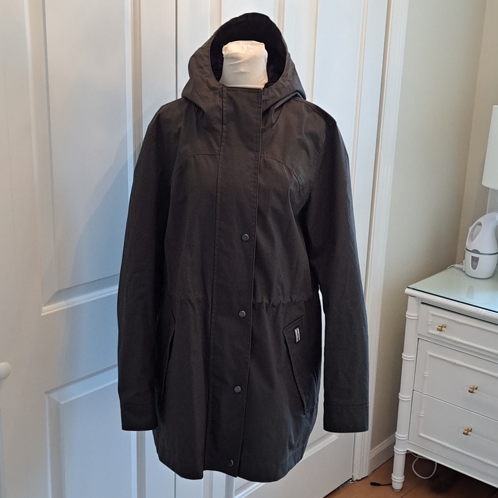 Hunter Womens Adela Olive‎ Green Utility/Rain Cinched Waist Hooded Jacket LG